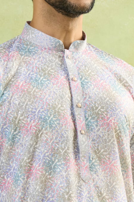 Arihant Rai Sinha_Multi Color Viscose Embroidery Chikankari Gradient Printed Kurta _Online_at_Aza_Fashions