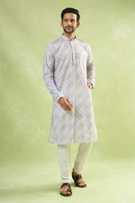 Buy_Arihant Rai Sinha_Multi Color Viscose Embroidery Chikankari Gradient Printed Kurta _Online_at_Aza_Fashions
