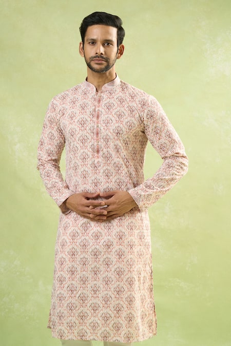 Arihant Rai Sinha_Red Viscose Embroidery Chikankari Jaal Kurta _at_Aza_Fashions