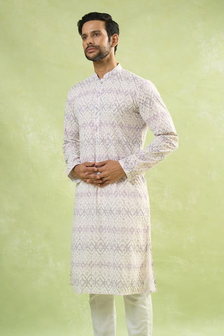 Arihant Rai Sinha_Purple Viscose, Silk Embroidery Abstract Print Chikankari Kurta _at_Aza_Fashions