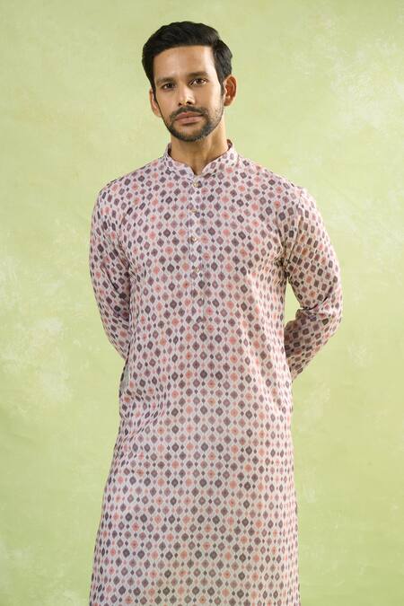 Arihant Rai Sinha_Gray Viscose, Silk, Cotton Geometric Print Kurta And Pant Set_Online_at_Aza_Fashions