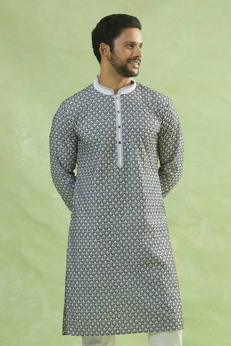 Arihant Rai Sinha_Black Viscose, Silk Embroidery And White Thread Kurta_at_Aza_Fashions