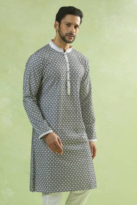Buy_Arihant Rai Sinha_Black Viscose, Silk Embroidery And White Thread Kurta