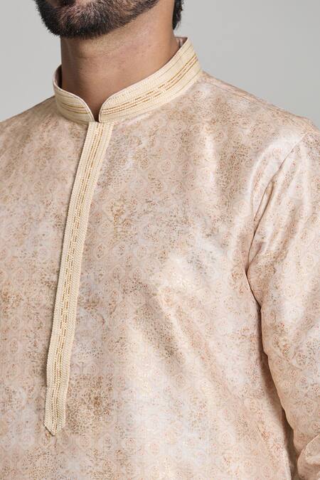 Arihant Rai Sinha_Peach Viscose, Polyester Mughal Geometric Printed Kurta And Pant Set_Online_at_Aza_Fashions