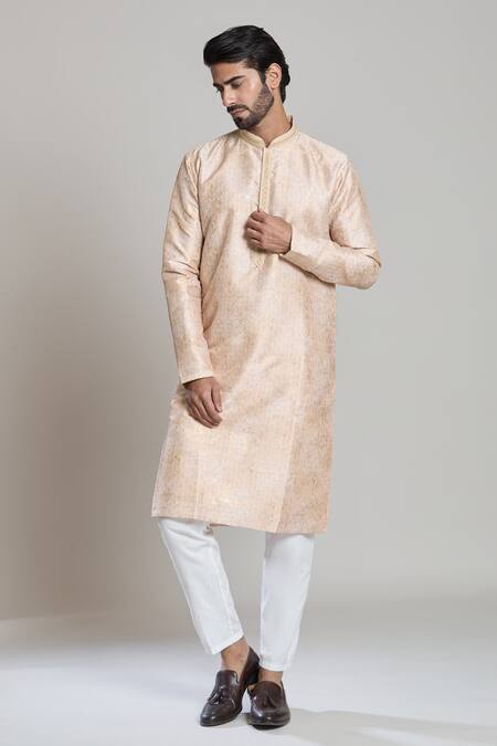 Buy_Arihant Rai Sinha_Peach Viscose, Polyester Mughal Geometric Printed Kurta And Pant Set_Online_at_Aza_Fashions