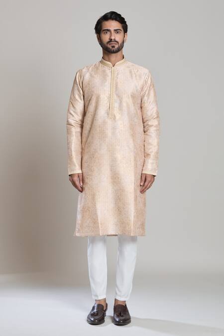 Arihant Rai Sinha_Peach Viscose, Polyester Mughal Geometric Printed Kurta And Pant Set_at_Aza_Fashions