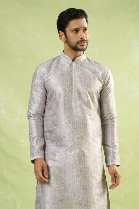 Shop Arihant Rai Sinha Gray Viscose, Polyester Embroidery Mughal Geometric Print Kurta And Pant Set Online at Aza Fashions Shop_Arihant Rai Sinha_Gray Viscose, Polyester Embroidery Mughal Geometric Print Kurta And Pant Set _Online_at_Aza_Fashions