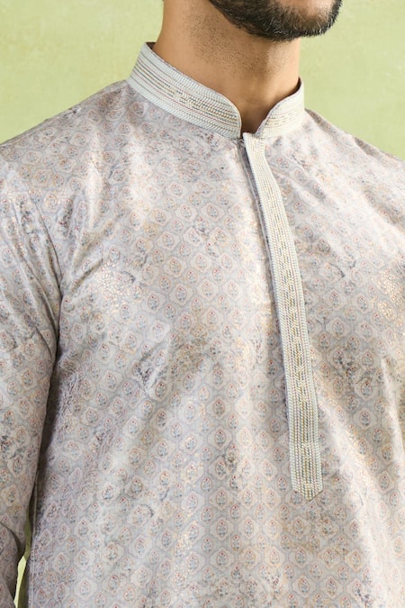 Buy_Arihant Rai Sinha_Gray Viscose Embroidery Mughal Geometric Print Kurta 