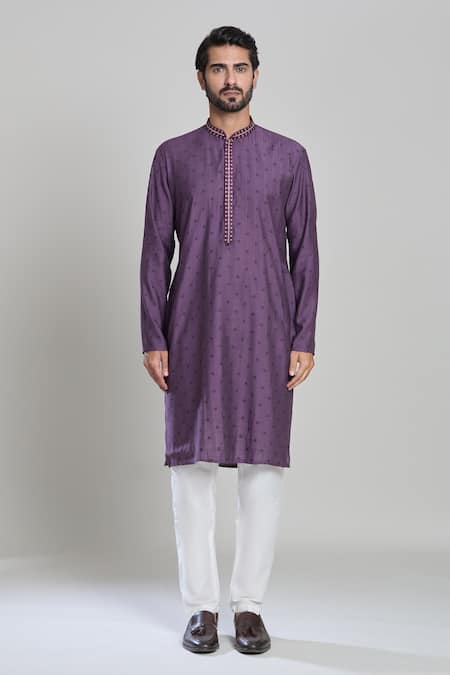 Arihant Rai Sinha_Purple Viscose, Polyester Mirrors Embroidered Kurta And Pant Set _Online_at_Aza_Fashions