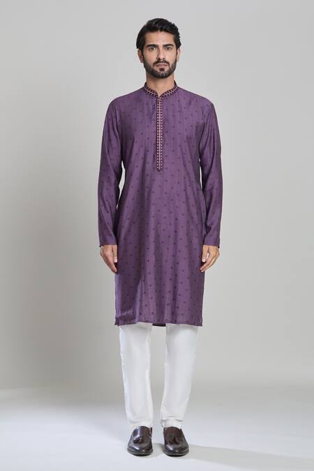 Arihant Rai Sinha Purple Viscose, Silk Mirrors Embroidered Placket Kurta Online at Aza Fashions Arihant Rai Sinha_Purple Viscose, Silk Mirrors Embroidered Placket Kurta _Online_at_Aza_Fashions