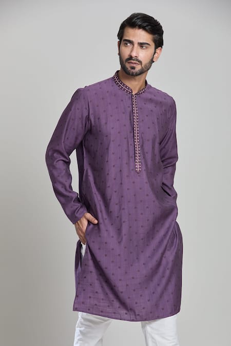 Buy Arihant Rai Sinha Purple Viscose, Silk Mirrors Embroidered Placket Kurta Online at Aza Fashions Buy_Arihant Rai Sinha_Purple Viscose, Silk Mirrors Embroidered Placket Kurta _Online_at_Aza_Fashions