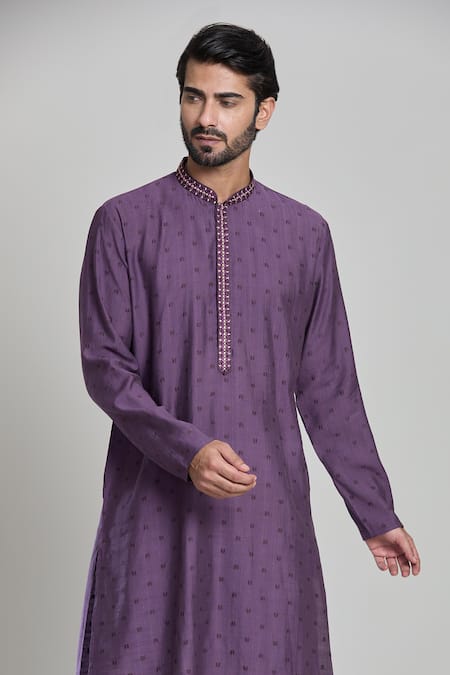 Buy Arihant Rai Sinha Purple Viscose, Silk Mirrors Embroidered Placket Kurta Buy_Arihant Rai Sinha_Purple Viscose, Silk Mirrors Embroidered Placket Kurta