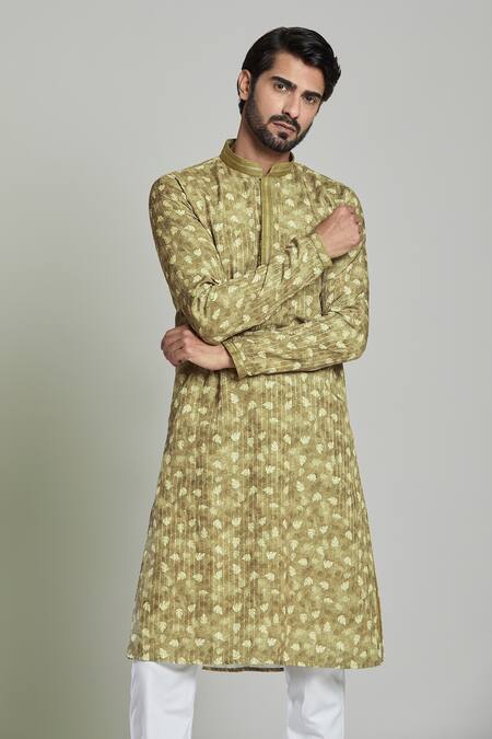 Buy_Arihant Rai Sinha_Green Viscose Sequins Leaf Print Kurta