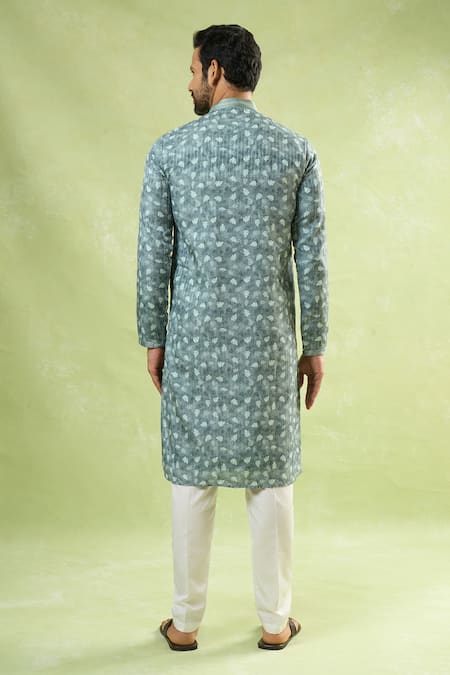 Shop_Arihant Rai Sinha_Green Viscose, Polyester Sequins Floral Print Kurta Set _at_Aza_Fashions