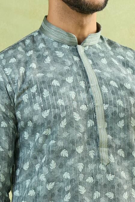 Shop_Arihant Rai Sinha_Green Viscose, Polyester Sequins Floral Print Kurta Set _Online_at_Aza_Fashions