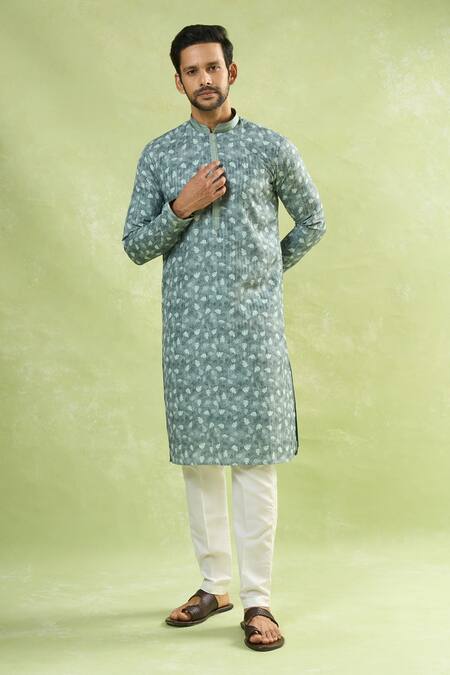 Buy_Arihant Rai Sinha_Green Viscose, Polyester Sequins Floral Print Kurta Set 