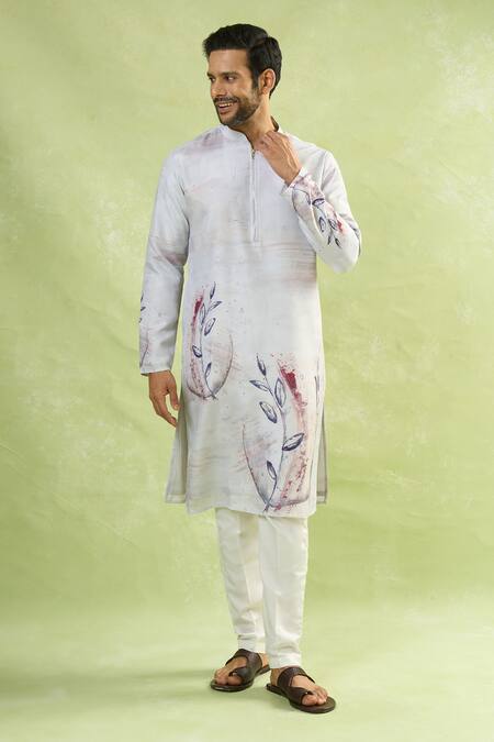 Shop Arihant Rai Sinha Cream Viscose, Polyester Floral Printed Kurta Set Online at Aza Fashions Shop_Arihant Rai Sinha_Cream Viscose, Polyester Floral Printed Kurta Set_Online_at_Aza_Fashions