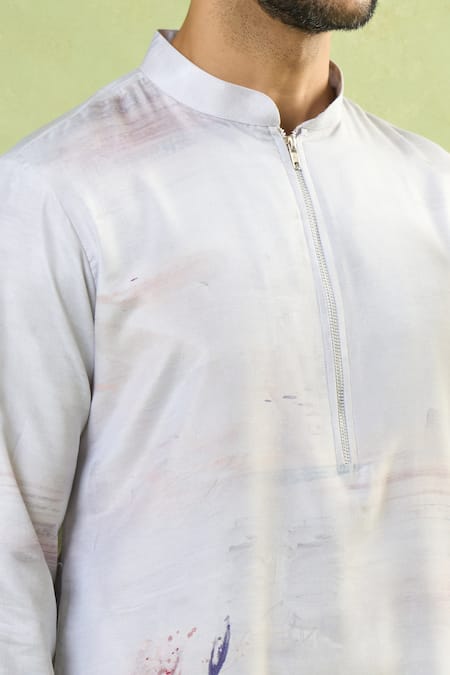 Arihant Rai Sinha_Cream Viscose Floral Print Kurta_Online_at_Aza_Fashions