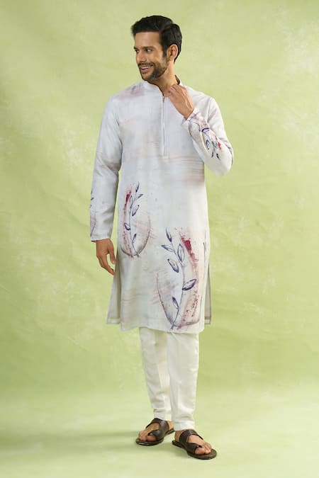 Buy_Arihant Rai Sinha_Cream Viscose Floral Print Kurta_Online_at_Aza_Fashions