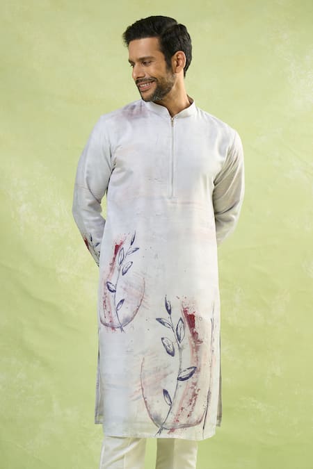 Arihant Rai Sinha_Cream Viscose Floral Print Kurta_at_Aza_Fashions