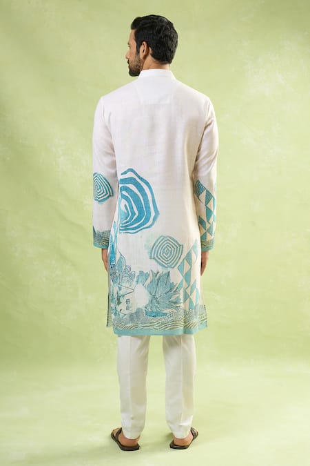 Shop Arihant Rai Sinha Cream Viscose, Cotton Abstract Print Kurta Set at Aza Fashions Shop_Arihant Rai Sinha_Cream Viscose, Cotton Abstract Print Kurta Set_at_Aza_Fashions