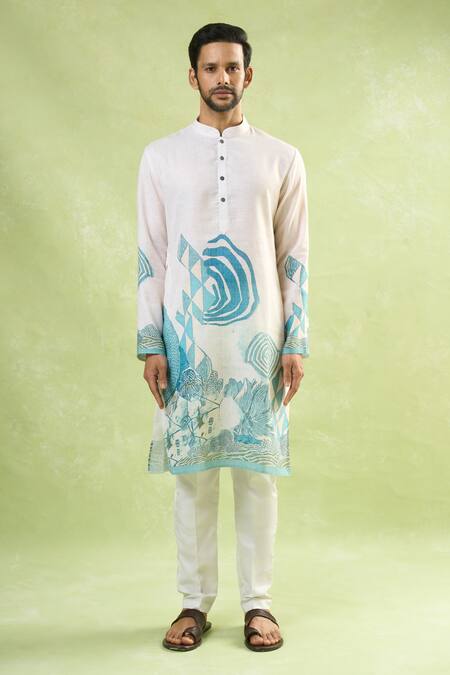 Arihant Rai Sinha Cream Viscose, Cotton Abstract Print Kurta Set at Aza Fashions Arihant Rai Sinha_Cream Viscose, Cotton Abstract Print Kurta Set_at_Aza_Fashions
