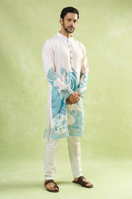 Buy Arihant Rai Sinha Cream Viscose, Cotton Abstract Print Kurta Set Buy_Arihant Rai Sinha_Cream Viscose, Cotton Abstract Print Kurta Set