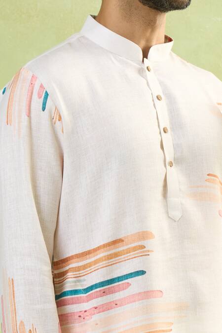Buy_Arihant Rai Sinha_Cream Viscose, Cotton Abstract Stripe Print Kurta And Pant Set_Online_at_Aza_Fashions