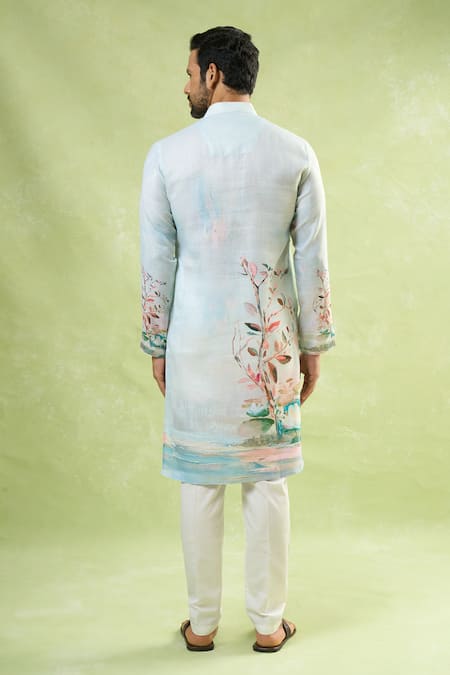 Shop Arihant Rai Sinha Cream Viscose, Cotton Scenic Print Kurta Set With Pant at Aza Fashions Shop_Arihant Rai Sinha_Cream Viscose, Cotton Scenic Print Kurta Set With Pant_at_Aza_Fashions