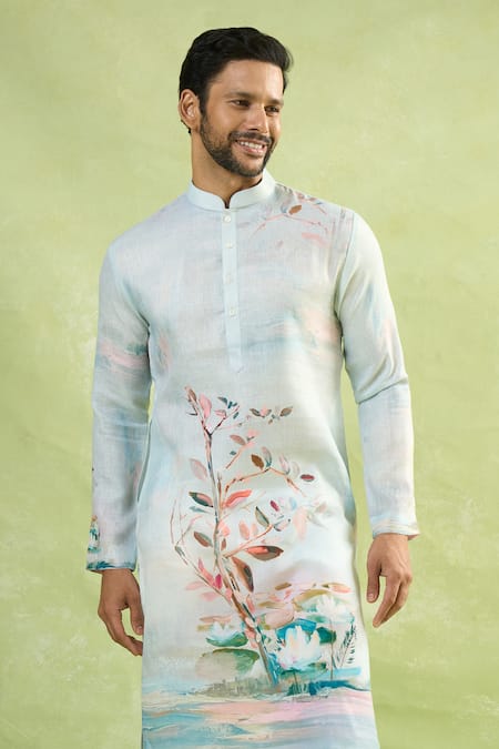 Buy Arihant Rai Sinha Cream Viscose, Cotton Scenic Print Kurta Set With Pant Online at Aza Fashions Buy_Arihant Rai Sinha_Cream Viscose, Cotton Scenic Print Kurta Set With Pant_Online_at_Aza_Fashions