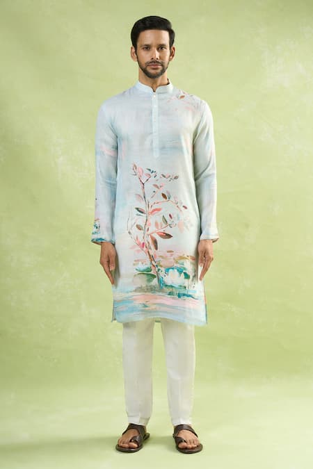 Buy Arihant Rai Sinha Cream Viscose, Cotton Scenic Print Kurta Set With Pant Buy_Arihant Rai Sinha_Cream Viscose, Cotton Scenic Print Kurta Set With Pant