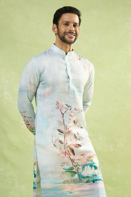 Shop_Arihant Rai Sinha_Cream Viscose Scenic Print Straight Kurta