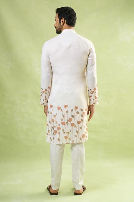 Shop Arihant Rai Sinha Cream Viscose, Cotton Embroidery Abstract Tulip Print Kurta Set at Aza Fashions Shop_Arihant Rai Sinha_Cream Viscose, Cotton Embroidery Abstract Tulip Print Kurta Set_at_Aza_Fashions