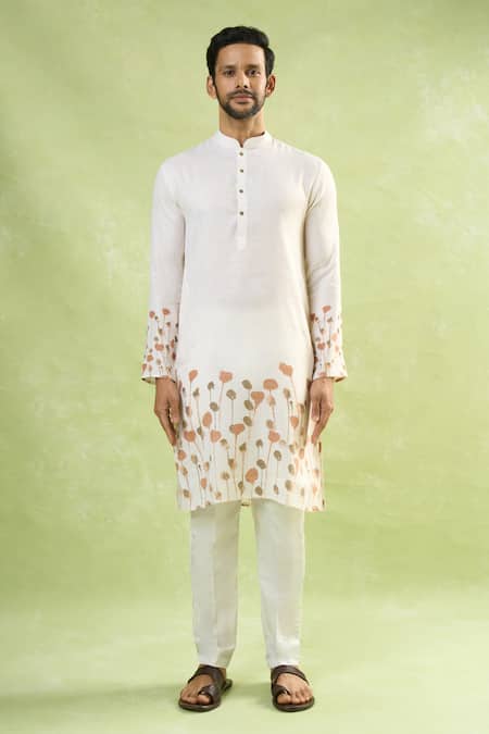 Arihant Rai Sinha Cream Viscose, Cotton Embroidery Abstract Tulip Print Kurta Set at Aza Fashions Arihant Rai Sinha_Cream Viscose, Cotton Embroidery Abstract Tulip Print Kurta Set_at_Aza_Fashions