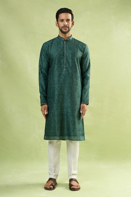 Buy_Arihant Rai Sinha_Green Viscose Embroidery Floklore Bloom Pattern Straight Kurta _Online_at_Aza_Fashions