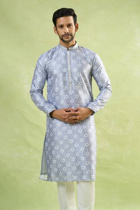 Arihant Rai Sinha_Gray Viscose, Polyester Sequins Geometric Embroidered Kurta Set_Online_at_Aza_Fashions