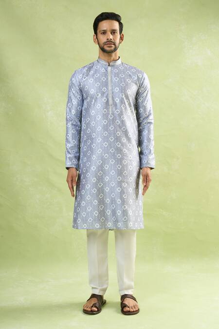 Arihant Rai Sinha_Gray Viscose, Polyester Sequins Geometric Embroidered Kurta Set_at_Aza_Fashions