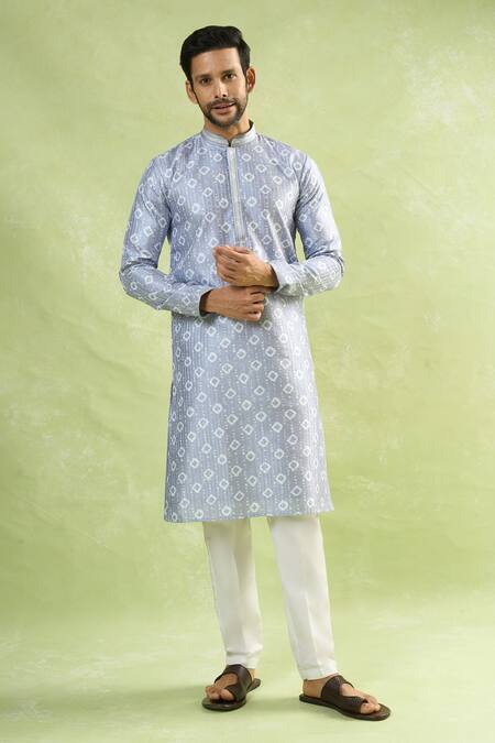 Shop_Arihant Rai Sinha_Gray Viscose, Polyester Sequins Geometric Embroidered Kurta Set