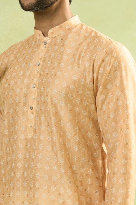 Buy_Arihant Rai Sinha_Yellow Viscose, Cotton Floral Butta Print Kurta Set _Online_at_Aza_Fashions