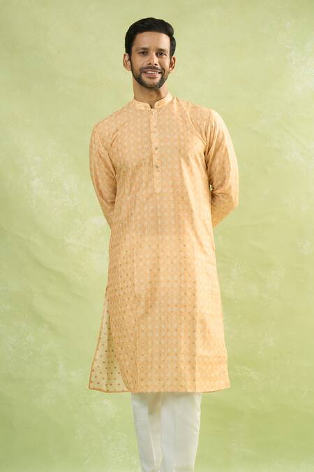 Buy_Arihant Rai Sinha_Yellow Viscose, Cotton Floral Butta Print Kurta Set 