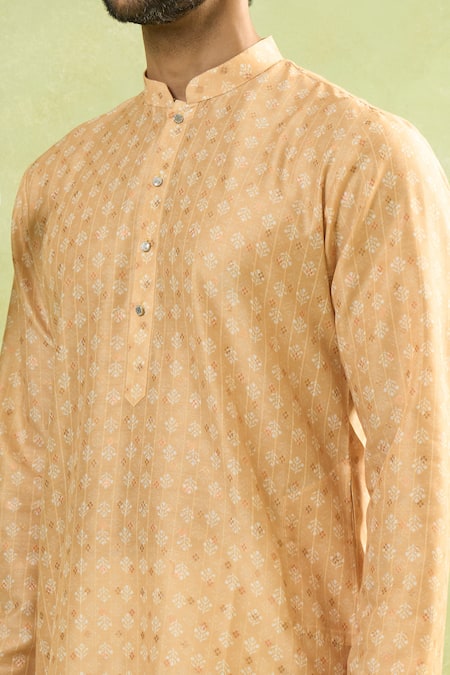 Shop_Arihant Rai Sinha_Yellow Viscose Embroidery Floral Butta Print Straight Kurta _Online_at_Aza_Fashions