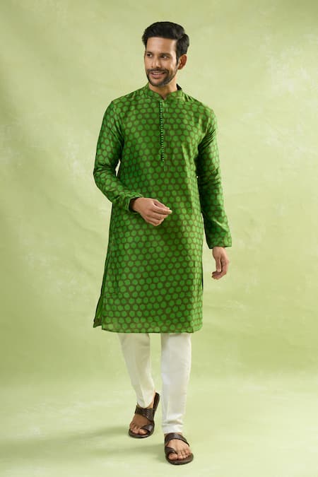 Arihant Rai Sinha_Green Cotton Abstract Print Kurta Set _at_Aza_Fashions