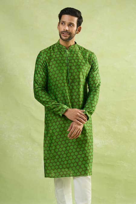 Shop_Arihant Rai Sinha_Green Cotton Abstract Print Kurta Set 
