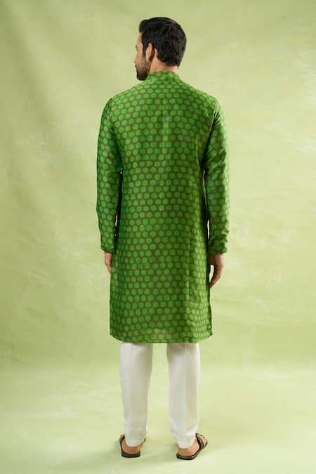 Shop_Arihant Rai Sinha_Green Cotton Abstract Butti Print Kurta _at_Aza_Fashions