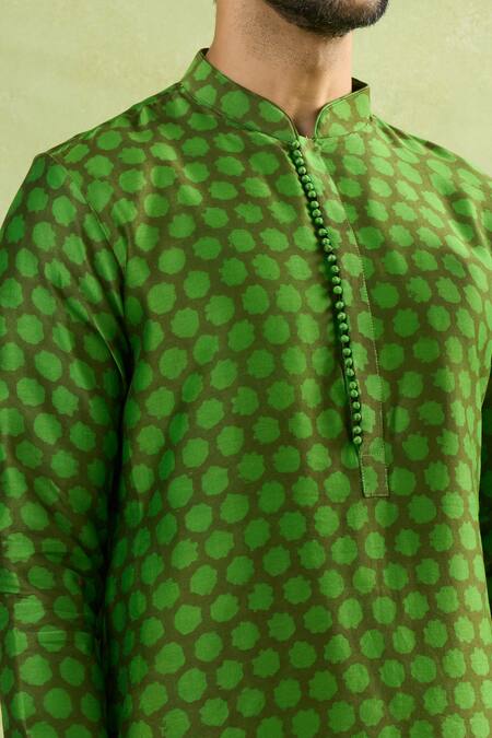 Arihant Rai Sinha_Green Cotton Abstract Butti Print Kurta _Online_at_Aza_Fashions
