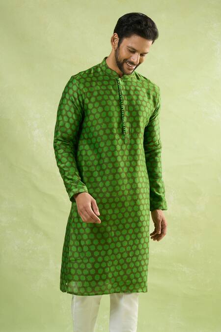 Buy_Arihant Rai Sinha_Green Cotton Abstract Butti Print Kurta 