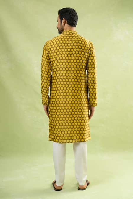 Shop Arihant Rai Sinha Yellow Cotton Abstract Print Kurta at Aza Fashions Shop_Arihant Rai Sinha_Yellow Cotton Abstract Print Kurta _at_Aza_Fashions