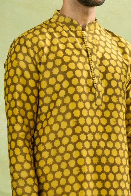 Arihant Rai Sinha Yellow Cotton Abstract Print Kurta Online at Aza Fashions Arihant Rai Sinha_Yellow Cotton Abstract Print Kurta _Online_at_Aza_Fashions