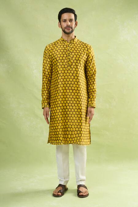 Buy Arihant Rai Sinha Yellow Cotton Abstract Print Kurta Online at Aza Fashions Buy_Arihant Rai Sinha_Yellow Cotton Abstract Print Kurta _Online_at_Aza_Fashions
