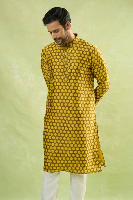 Buy Arihant Rai Sinha Yellow Cotton Abstract Print Kurta Buy_Arihant Rai Sinha_Yellow Cotton Abstract Print Kurta